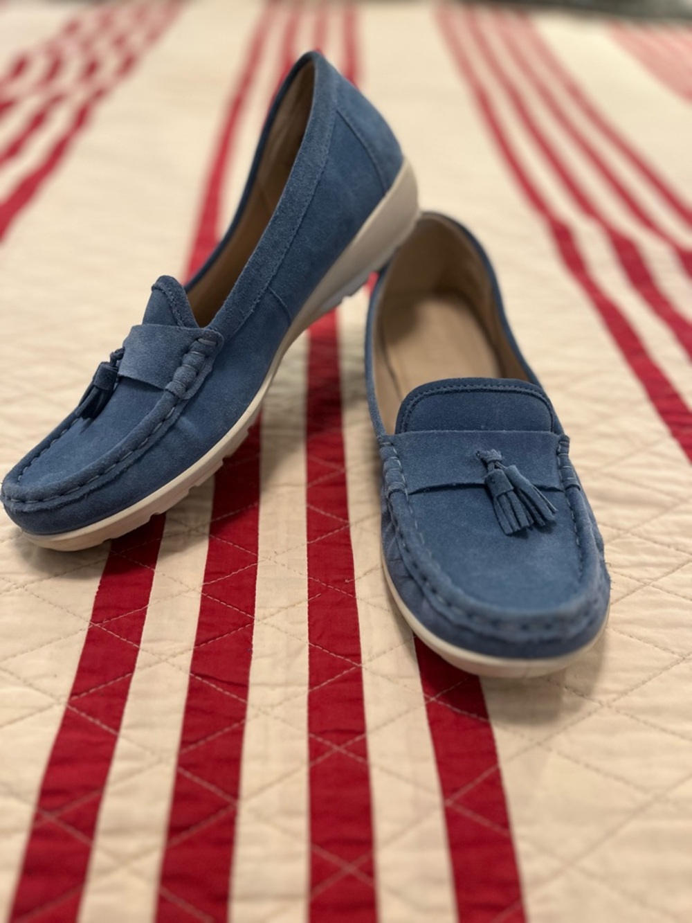 Hotter Abbeyville Blue Suede Tassel Loafers
